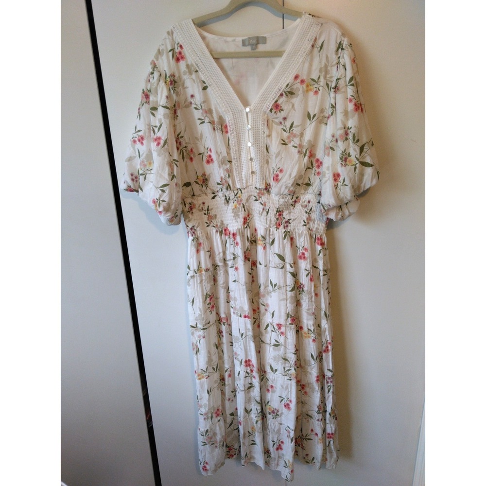 Womens Floral Boho Smocked Waist Maxi Dress Size 3x fits XL/1x Cottage Feminine